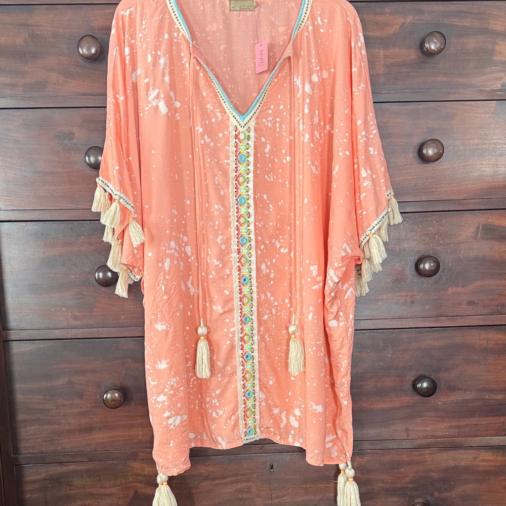 Skemo Coral Tunic with Colorful Embellishments and Tassels - Picture 3 of 8